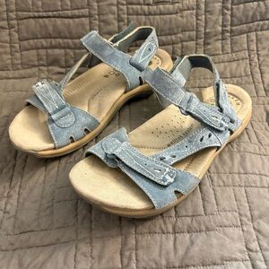 EARTH ORIGINS Womens 7M Sophie Blue Suede Hiking Sandals Hook & Loop Comfort